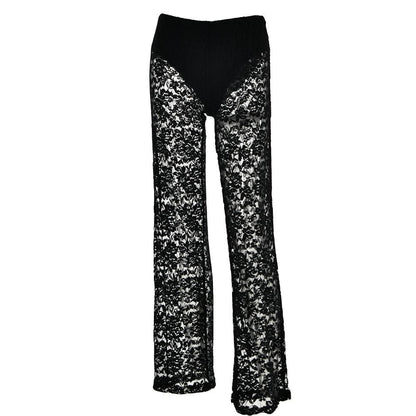 Lace high rise solid patchwork straight leg pant