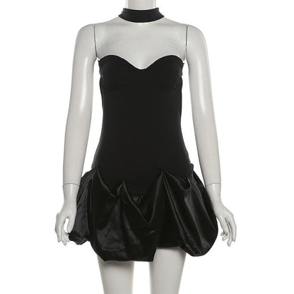 Halter cross back backless ruched mini dress