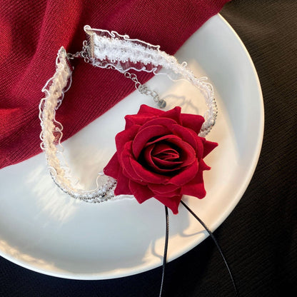 Flower decor ruffle lace choker necklace