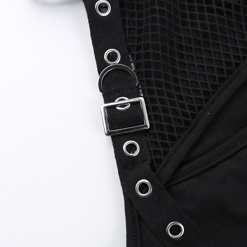 Fishnet gloves patchwork hollow out cut out top