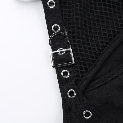 Fishnet gloves patchwork hollow out cut out top