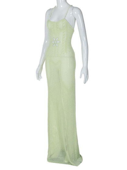 Knitted cross back see through cami maxi dress