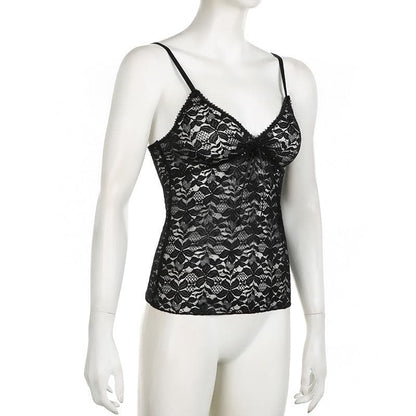 Lace see through solid v neck cami top