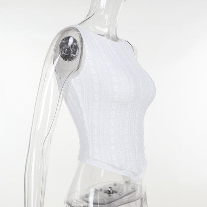 Crewneck textured ruffle solid tank top