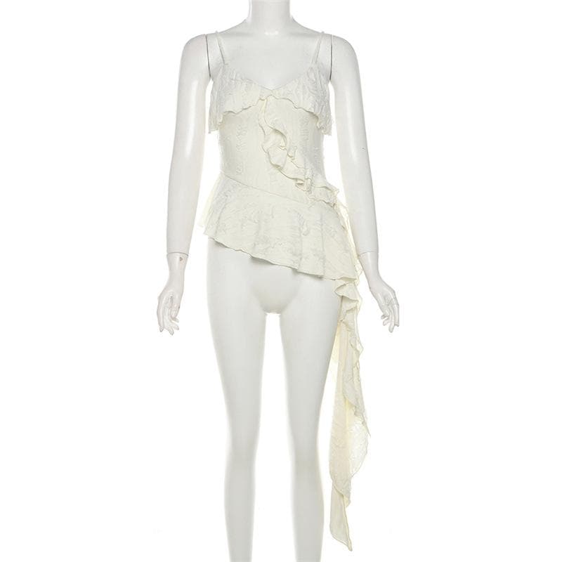 V neck ruffle irregular backless solid cami top