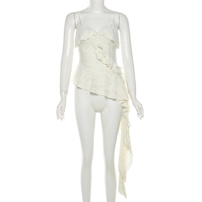 V neck ruffle irregular backless solid cami top