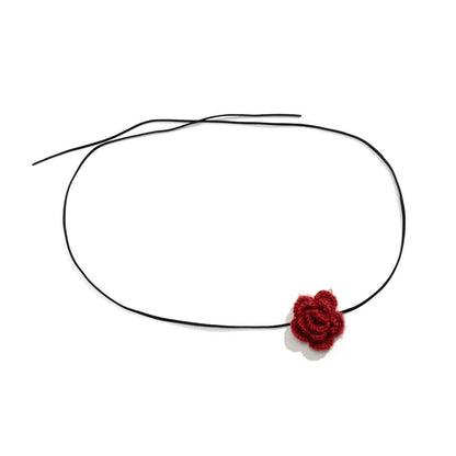 Knitted self tie flower applique waist chain