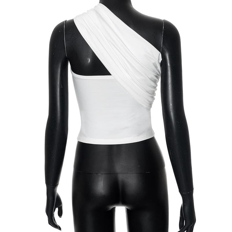 One shoulder irregular ruched solid crop top