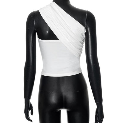 One shoulder irregular ruched solid crop top