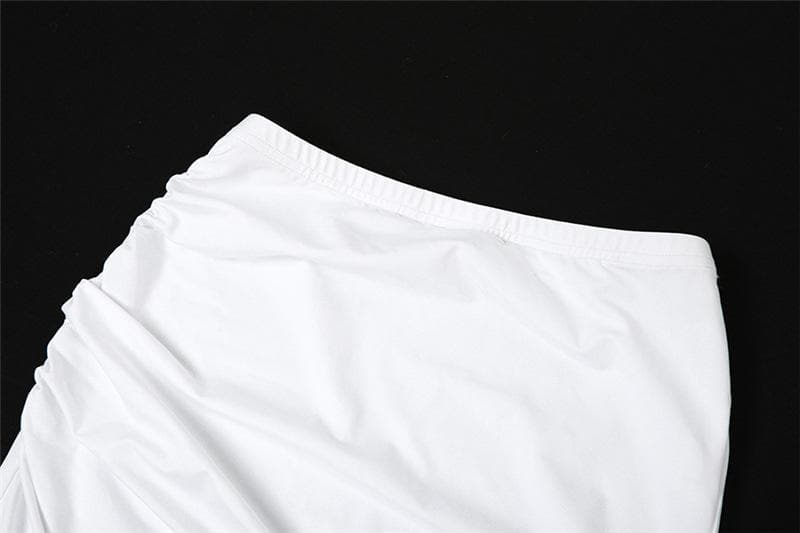 Knotted solid high neck mesh sleeveless ruched maxi skirt set-final-sale