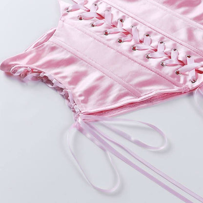 Lace up self tie solid corset top