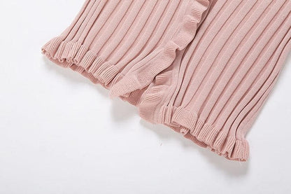 Short sleeve ribbed ruffled buttoned crop top