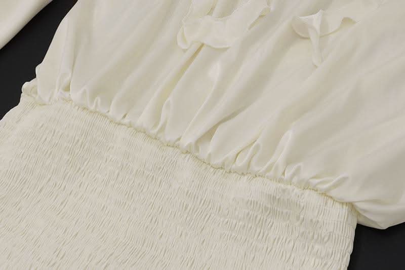 Flared sleeve halter backless ruffle drawstring mini dress