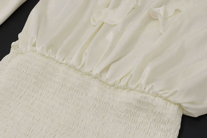 Flared sleeve halter backless ruffle drawstring mini dress