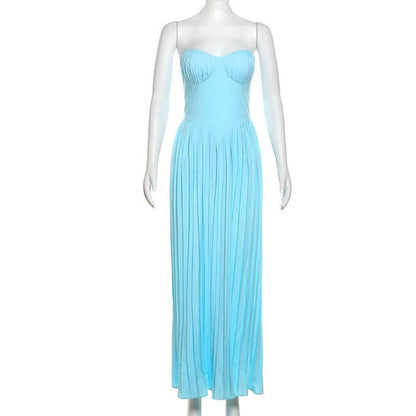 Sweetheart neck backless ruched solid maxi dress