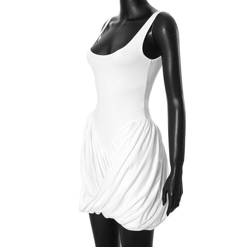 U neck ruched slit backless mini dress