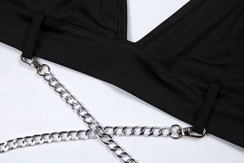 Halter self tie metal chain v neck backless top