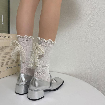 Ruffle bowknot lace contrast socks