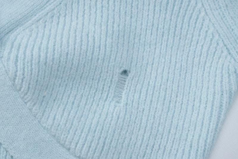 Button knitted solid long sleeve turnover collar mini skirt set-final-sale