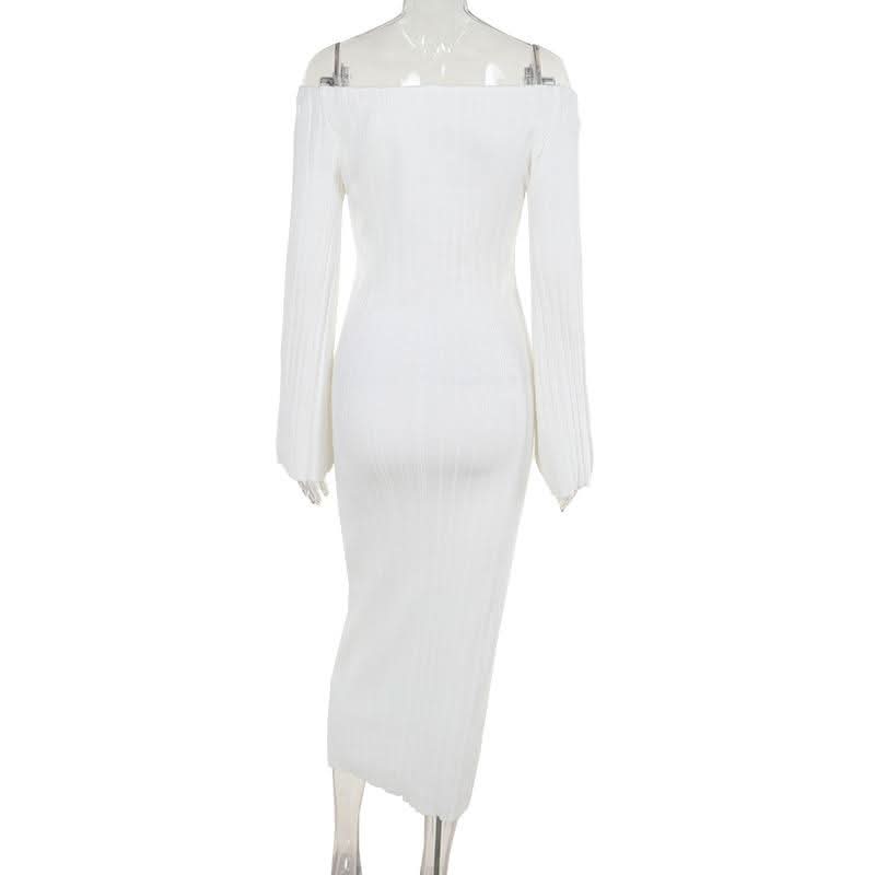 Off shoulder long sleeve knitted solid maxi dress