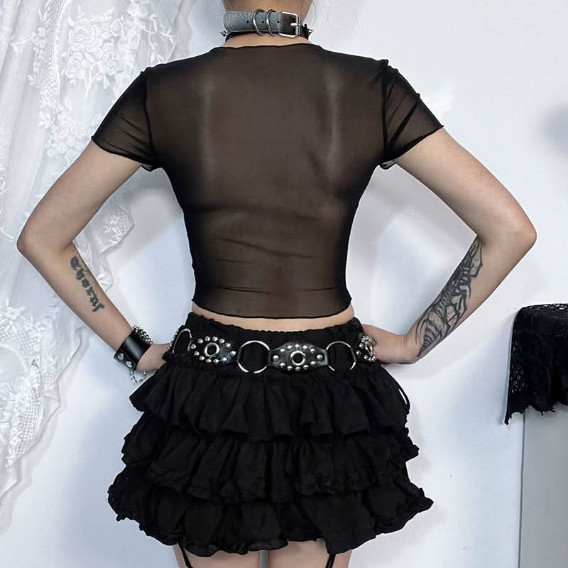 Round neck short sleeve butterfly pattern beaded crop top