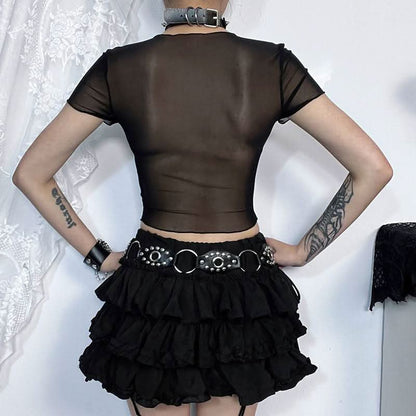 Round neck short sleeve butterfly pattern beaded crop top