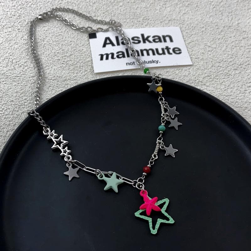 Star pendant multicolor chain necklace