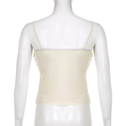 Mesh patchwork ruffle button contrast backless cami ruched skirt set