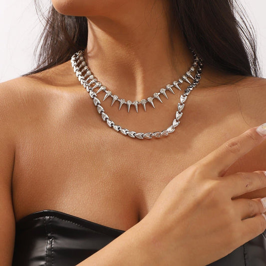 Rhinestone rivet layered solid necklace