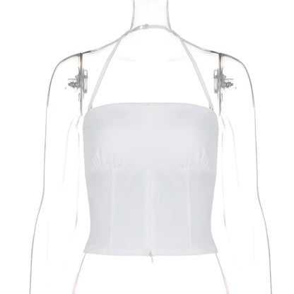 Halter backless ruched solid tube top