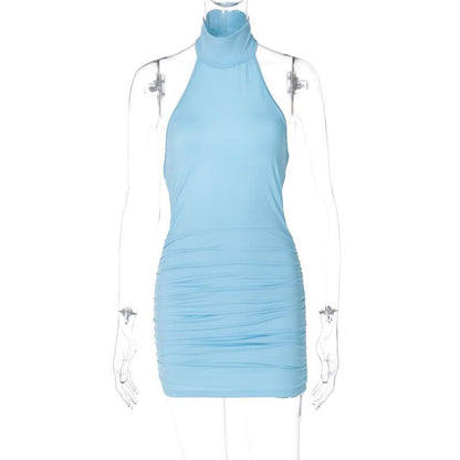 Halter high neck ruched backless mini dress