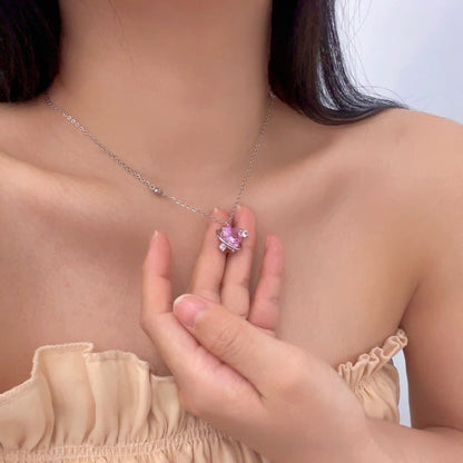 Heart pendant rhinestone chain necklace