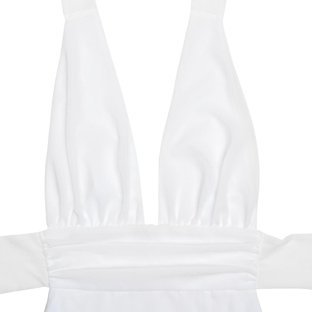 Halter deep v neck ruched high slit maxi dress