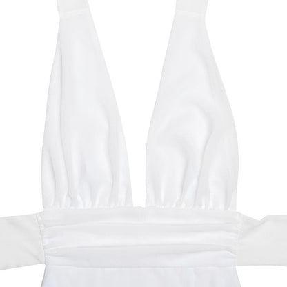 Halter deep v neck ruched high slit maxi dress