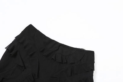 Ruffle mesh solid mini skirt