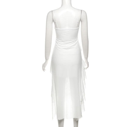 Chiffon ruffle cami midi dress