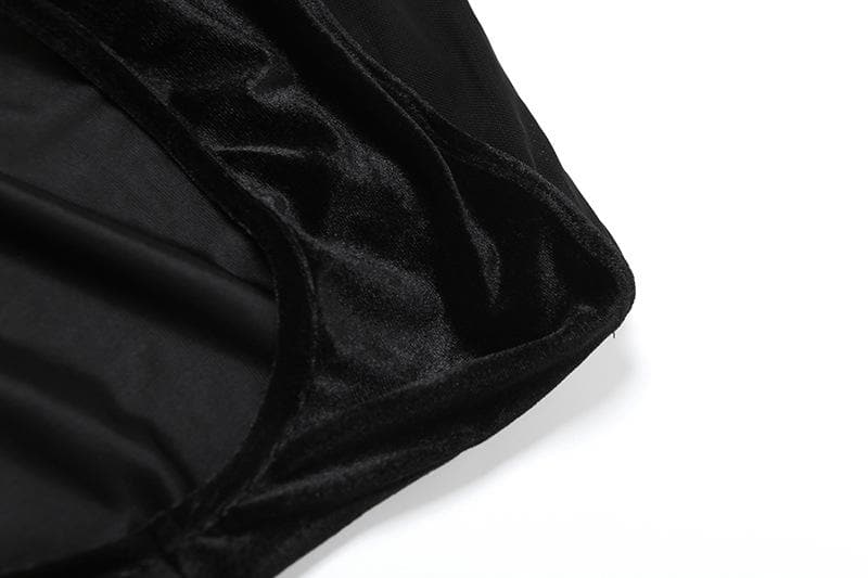 One shoulder irregular hollow out velvet mesh cut out maxi dress