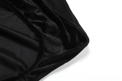 One shoulder irregular hollow out velvet mesh cut out maxi dress