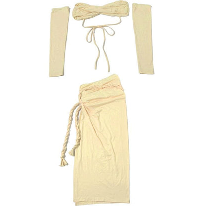 Gloves one shoulder high slit self tie maxi skirt set-final-sale