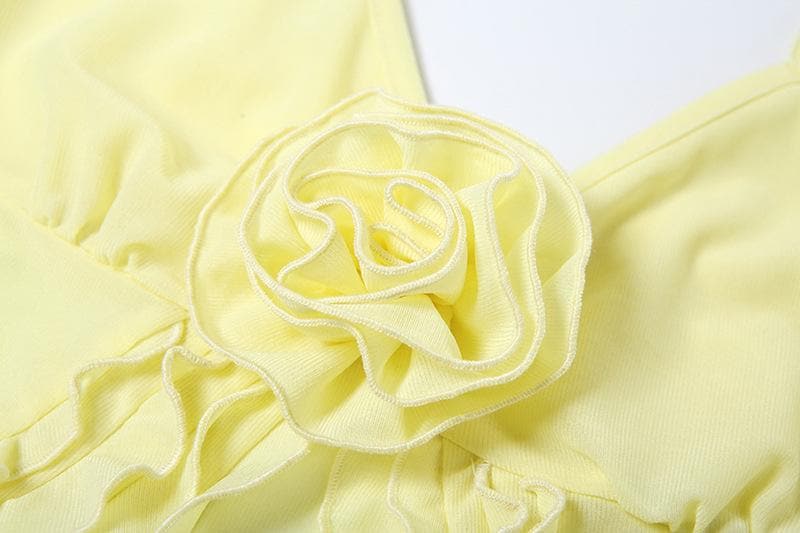 Rose applique ruffle u neck mesh cami top