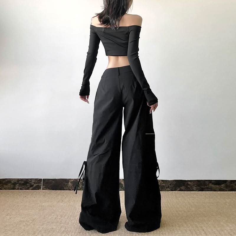 Pocket zip-up button high rise straight leg pant