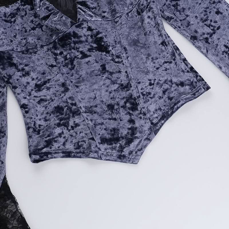 Off shoulder long flared sleeve velvet top