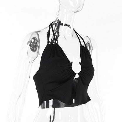 Halter ruched solid self tie crop top