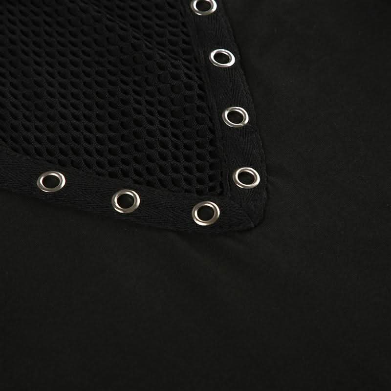 Long sleeve cross front hollow out fishnet patchwork cut out top