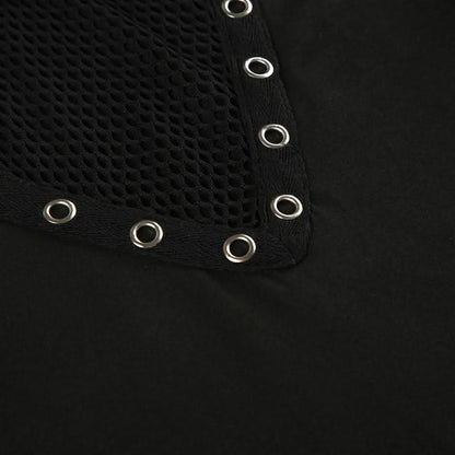 Long sleeve cross front hollow out fishnet patchwork cut out top
