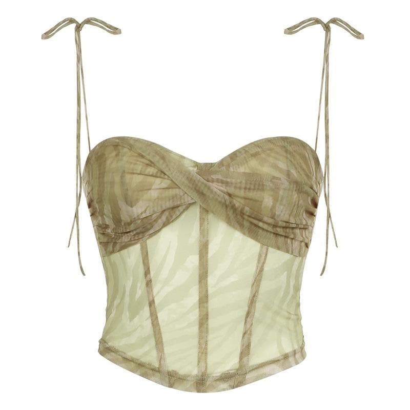Bustier spaghetti strap zebra print mesh cami top