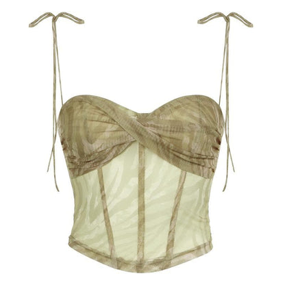 Bustier spaghetti strap zebra print mesh cami top