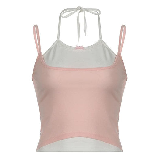 Halter bowknot patchwork cami top