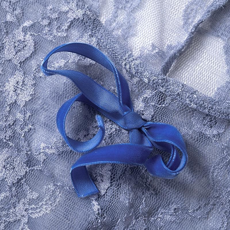 Long sleeve see through bowknot lace jumpsuit