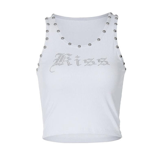 U neck beaded ribbed "kiss" pattern tank top
